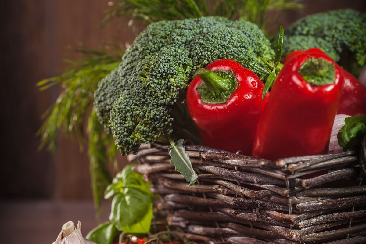 Fresh vegetables in a wicker basket